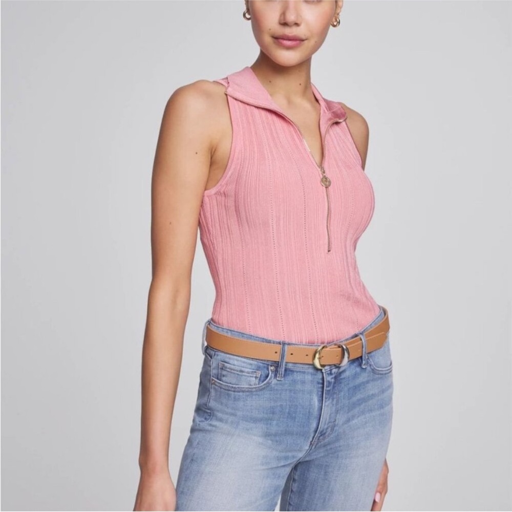 WHBM Ribbed Half Zip Womens Halter Pink Gold Zipper Small City Timeless Corpcore